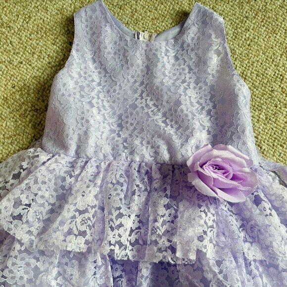 L.A. Tara for kids Purple Lace Flared Layered Dress Girls size 8 with flower - Picture 5 of 8